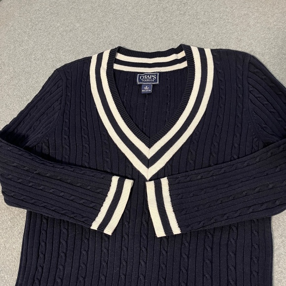 Tennis V-Neck Sweater Womens Small Preppy Cable Knit Academia Old Money Blue - Picture 2 of 8